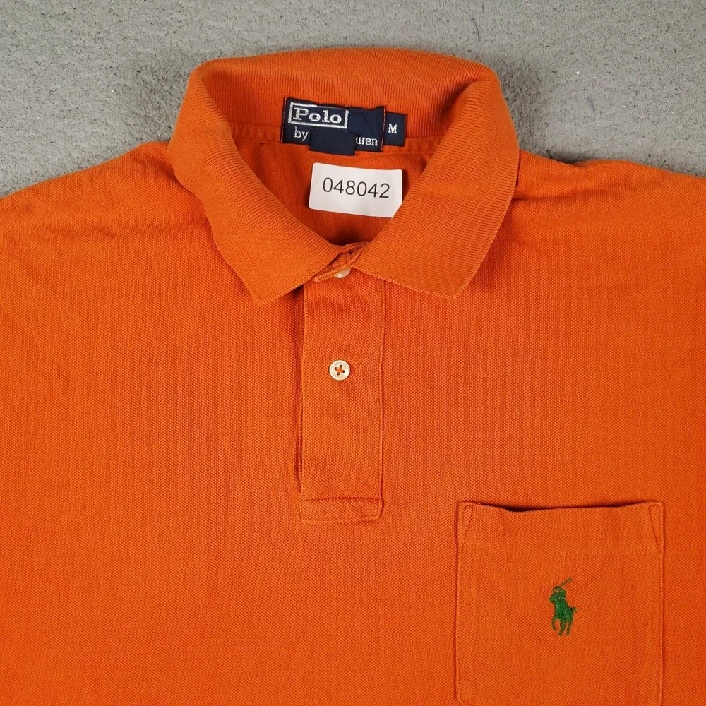 Ralph Lauren Polo Shirt Mens Size Medium Orange Pony Casual Short Sleeve *
